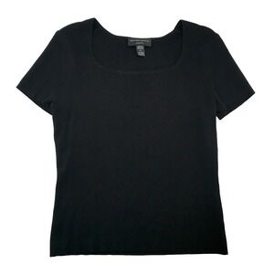 SPENSER JEREMY Silk Blend Short Sleeve Ribbed T-shirt Top • Petite Large • black